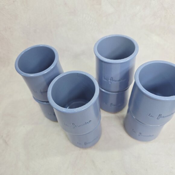 Set of 8 Fermière Cermer Yogurt Pots Crocks Jars French Blue - Picture 3 of 11